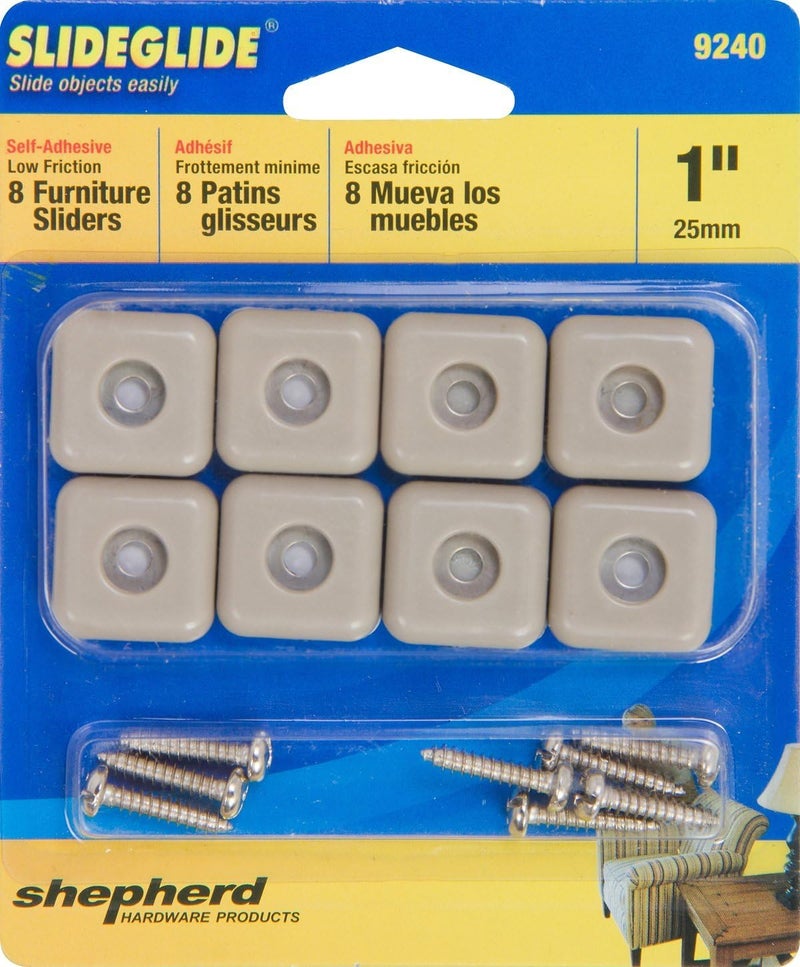 Shepherd Hardware 9240 1-Inch Square Adhesive, Slide Glide Furniture Sliders, 8-Pack - Image 5